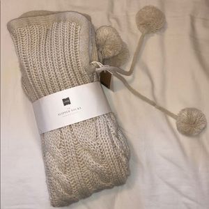 NEW cream fuzzy slipper socks